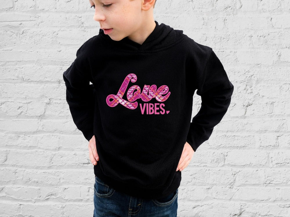 Valentines Day Sweatshirt, Love Vibes Valentine Shirt, Buffalo Plaid Love Sweatshirt, Valentine's Gift Girlfriend, GF Vday Top