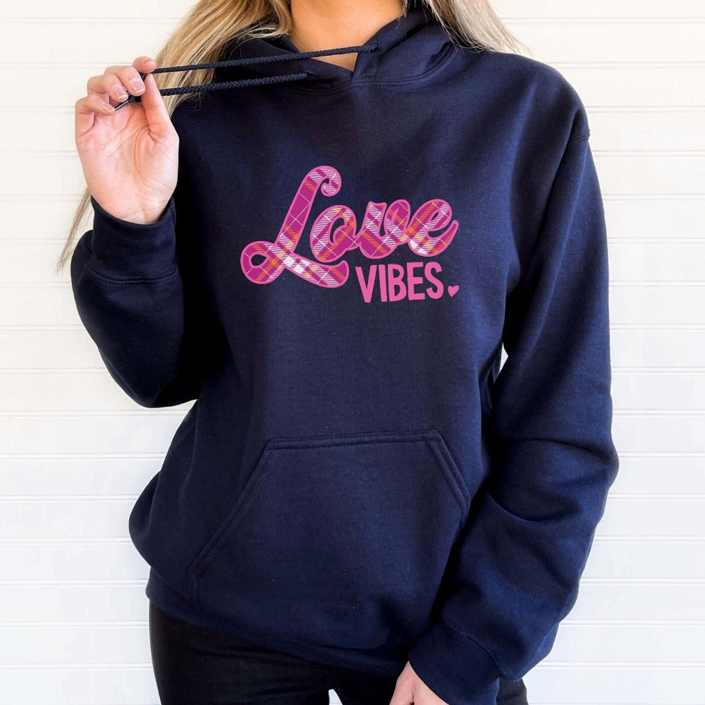 Valentines Day Sweatshirt, Love Vibes Valentine Shirt, Buffalo Plaid Love Sweatshirt, Valentine's Gift Girlfriend, GF Vday Top