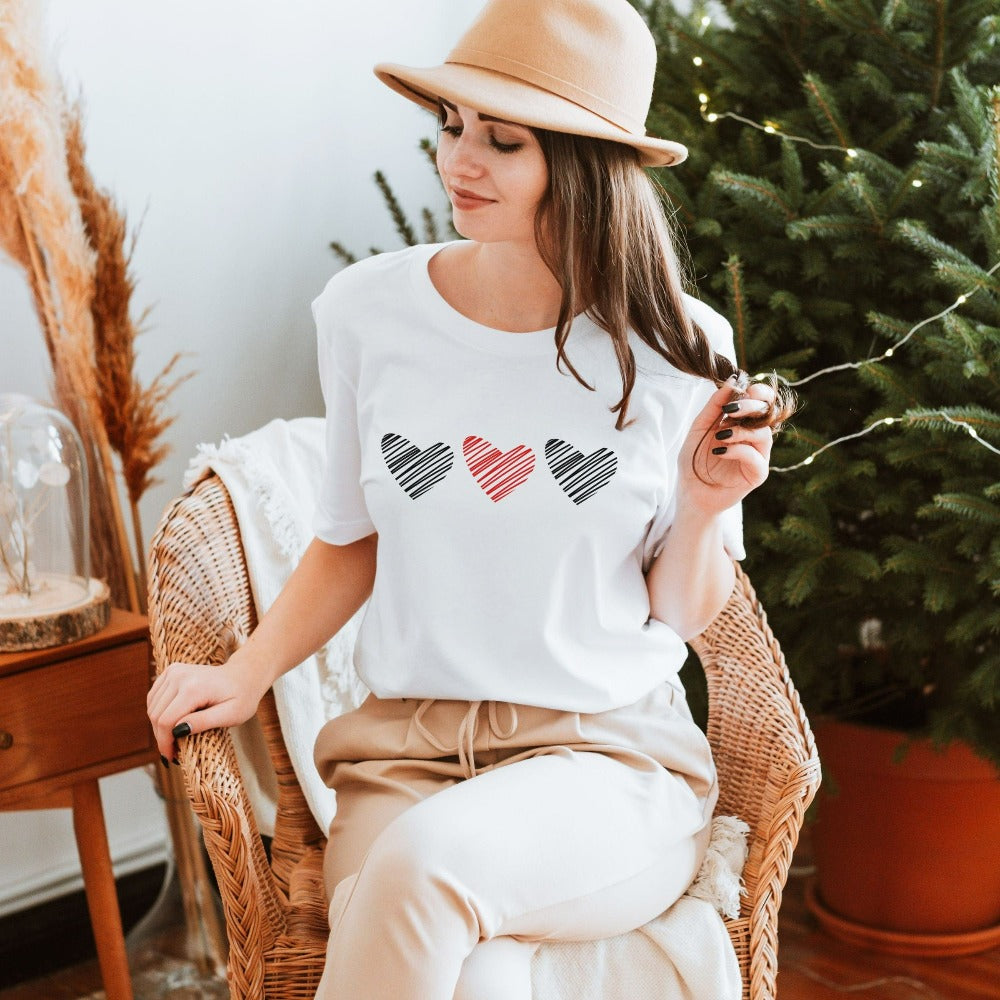 Valentines Shirt for Women, Matching Couple Tees, Valentine's Day Scribble Heart T-shirt, Besties VDay Outfit, Valentine Tees 