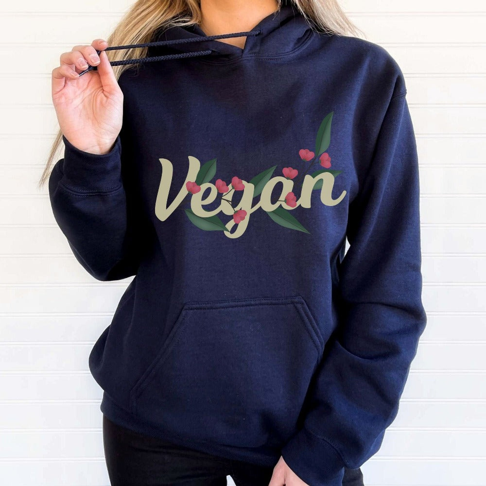Floral vegan graphic sweatshirt. Know a vegan? This top is always a hit and makes a great birthday or Christmas holiday gift. Super adorable and expressive gift idea for family, friend, chef, foodie or co-worker.