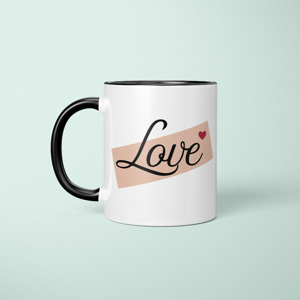 Adorable Love coffee mug with heart expresses self love, love to others and is a thoughtful gift for people you care about including yourself. This can be a matching couples beverage cup, honeymoon souvenir, or engagement gift idea for bride and groom. Great birthday, Christmas holiday, Mother's day, Valentines, wedding, engagement or anniversary gift for wife, spouse, husband, girlfriend, fiancée, mom, daughter, sister, best friend, aunt and more.