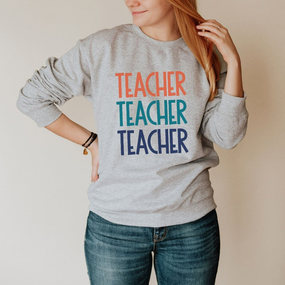 Inspirational sweatshirt gift idea for teacher, trainer, instructor and homeschool mama. Show appreciation to your favorite grade teacher with this vibrant retro shirt. Perfect for elementary, middle or high school, back to school, last day of school, summer or spring break. Great for everyday use both in and out of the classroom.