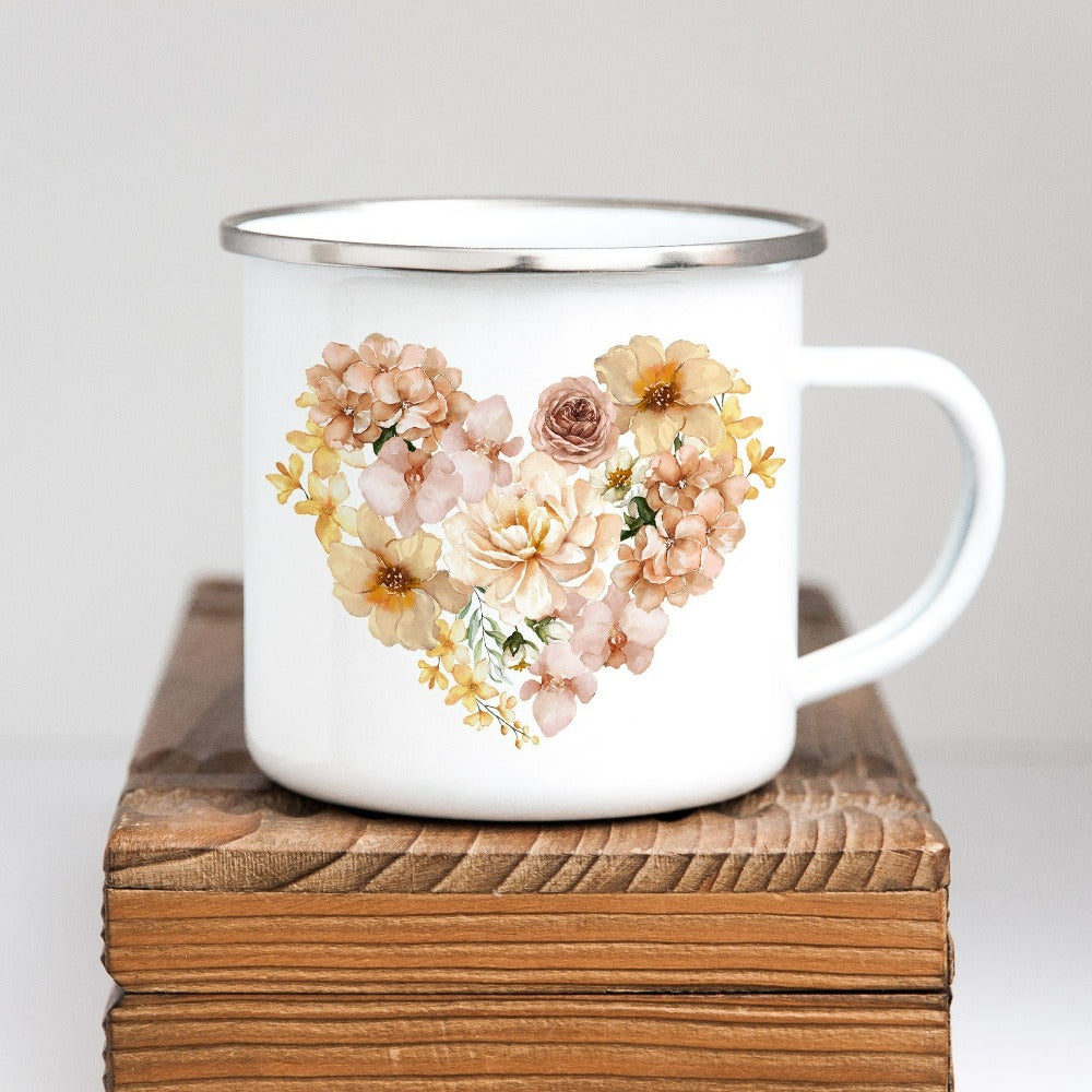 This adorable floral heart coffee mug expresses self-love and love to others. The botanical cottage core boho look makes this design a favorite. This top can be a matching couples souvenir, honeymoon travel, or engagement gift idea for bride and groom. Great birthday, Valentines, Mother's Day, Christmas holiday, wedding, engagement or anniversary gift for wife, spouse, husband, girlfriend, fiancée, mom, daughter, sister, best friend, aunt and more.