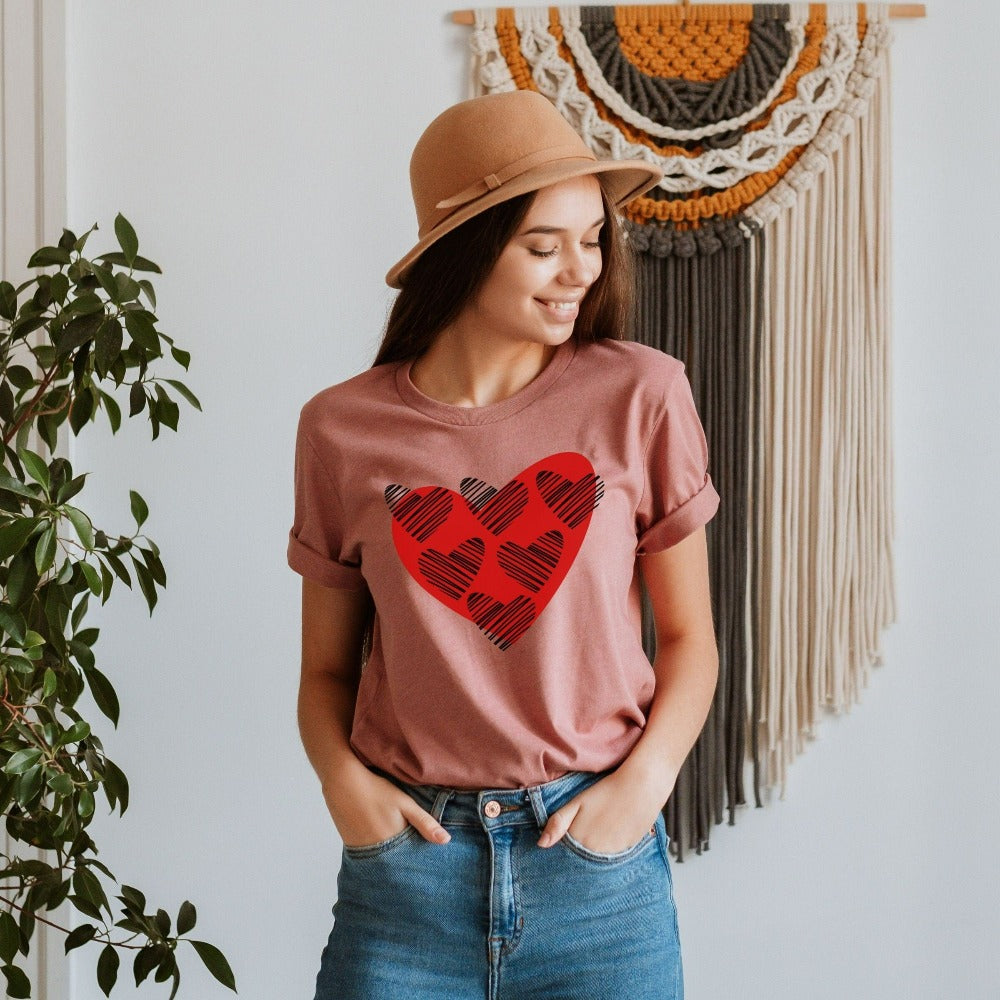 Women's Heart Shirt, Cute Valentines Outfit, Scribble Heart T-Shirt, Valentine's Day Gift for Women, Gf Anniversary Heart Tees