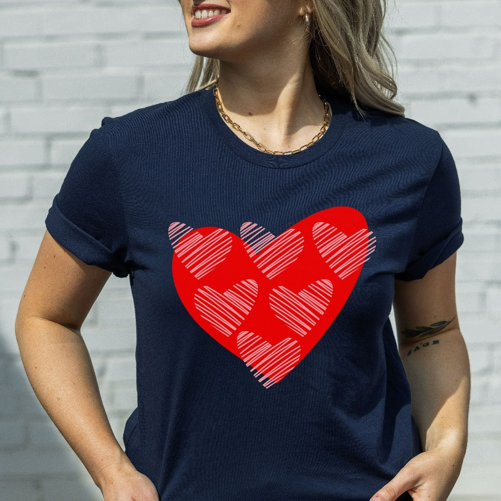 Women's Heart Shirt, Cute Valentines Outfit, Scribble Heart T-Shirt, Valentine's Day Gift for Women, Gf Anniversary Heart Tees