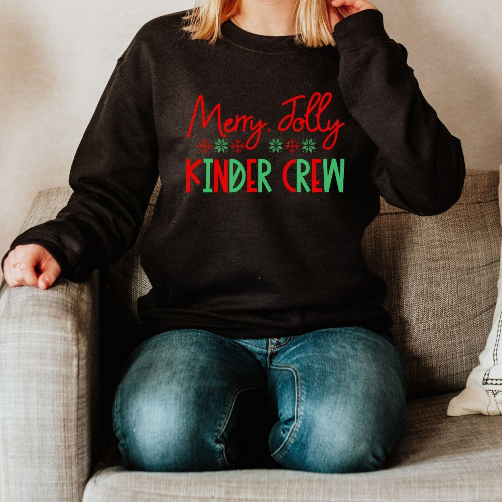 Women's Holiday Sweater, Kinder Team Shirt for Christmas, Teacher Christmas Gift Ideas, Kindergarten Christmas Outfit, Festive Top