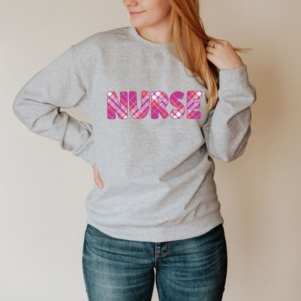 Nurse Pink Buffalo Plaid Sweatshirt