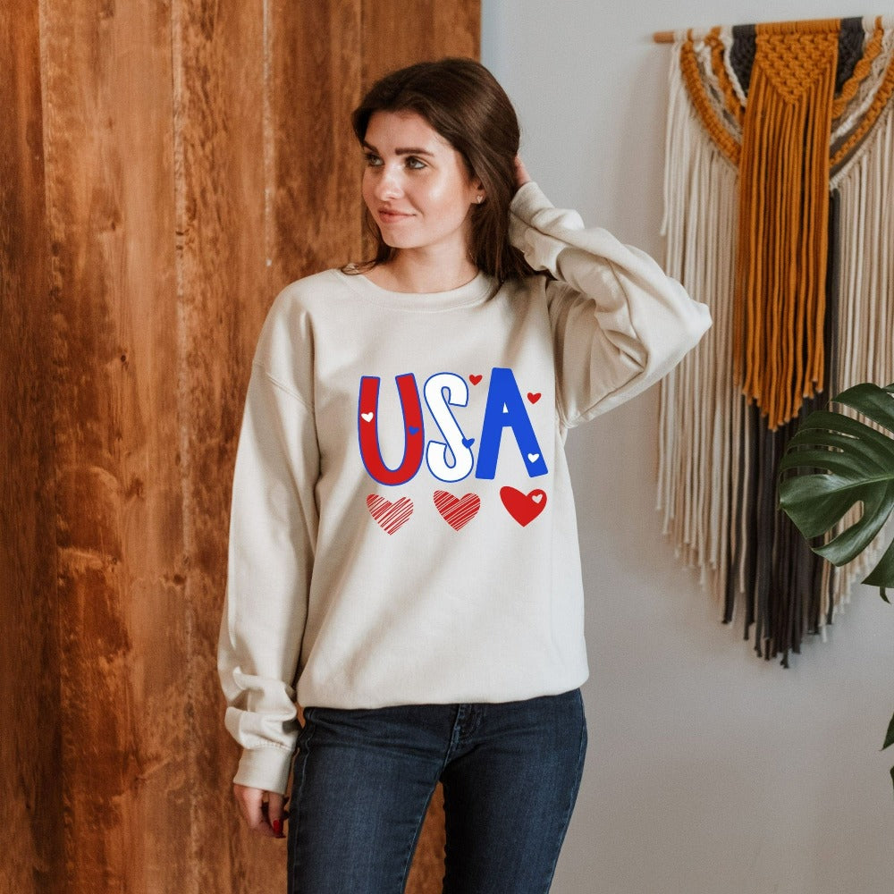 Women's Patriotic Sweatshirt, USA Shirt, Merica Sweater, Matching Family Shirt for Memorial Day, 4th of July Independence Day Outfit