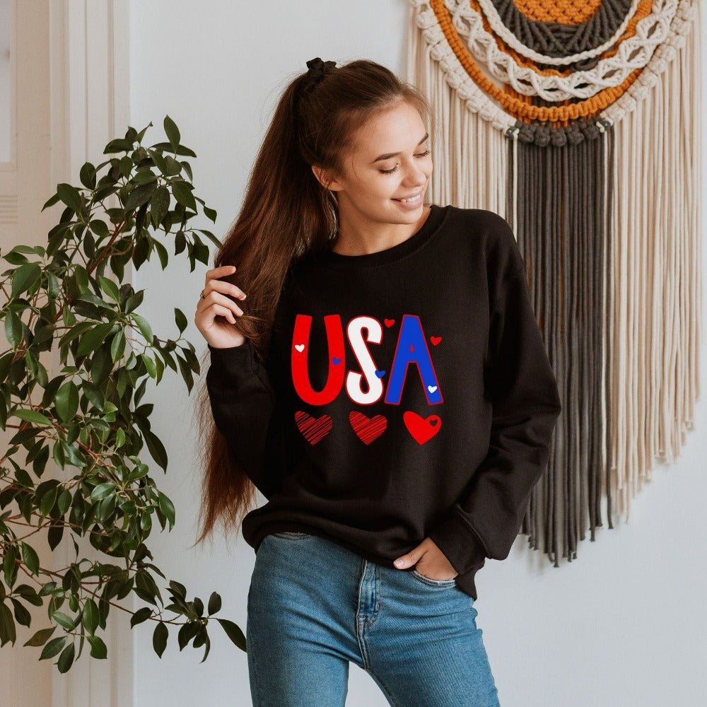 Women's Patriotic Sweatshirt, USA Shirt, Merica Sweater, Matching Family Shirt for Memorial Day, 4th of July Independence Day Outfit