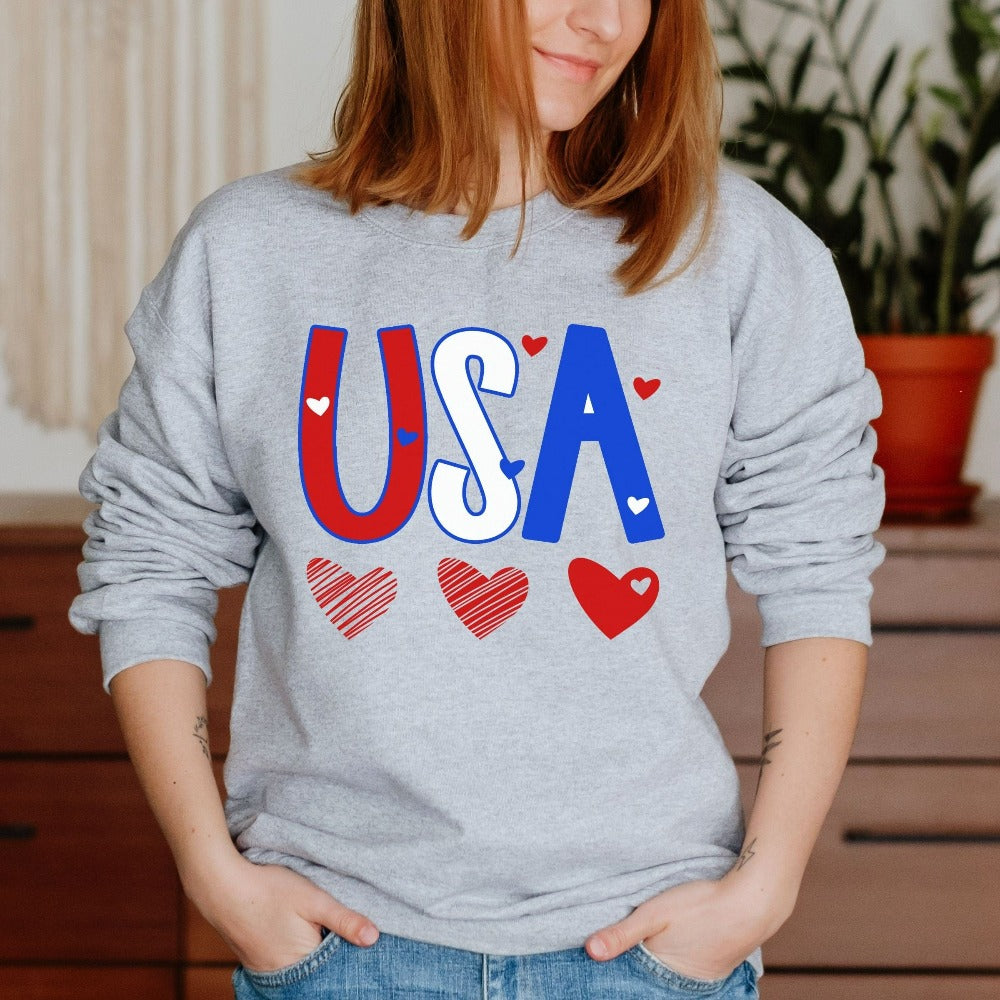 Women's Patriotic Sweatshirt, USA Shirt, Merica Sweater, Matching Family Shirt for Memorial Day, 4th of July Independence Day Outfit