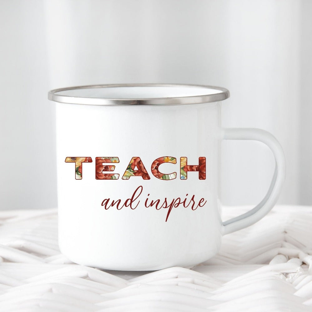 Floral coffee mug gift idea for teacher, trainer, instructor and homeschool mama. Show appreciation to your favorite grade teacher with this vibrant trendy beverage cup. Perfect for elementary, middle or high school, back to school, last day of school, summer or spring break. Great for everyday use both in and out of the classroom.
